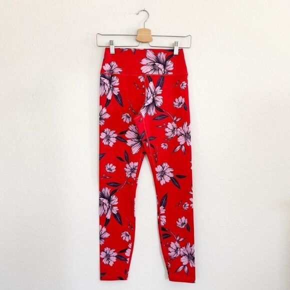 Spiritual Gangster Perfect High Rise Waist Floral Leggings Red Pink Gym Size M - Picture 2 of 9